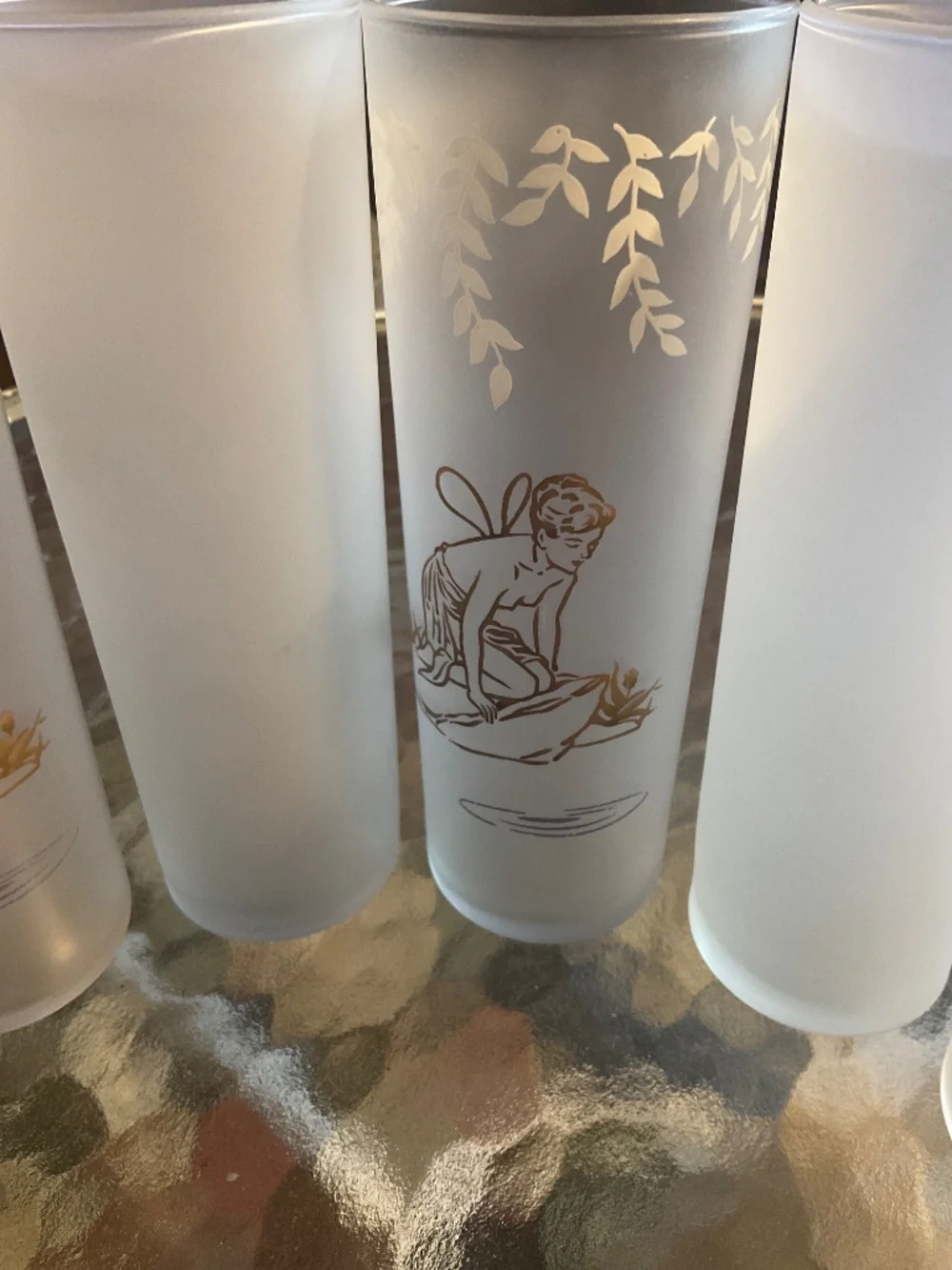 MCM Libbey Nymph Frosted Tom Collins glasses